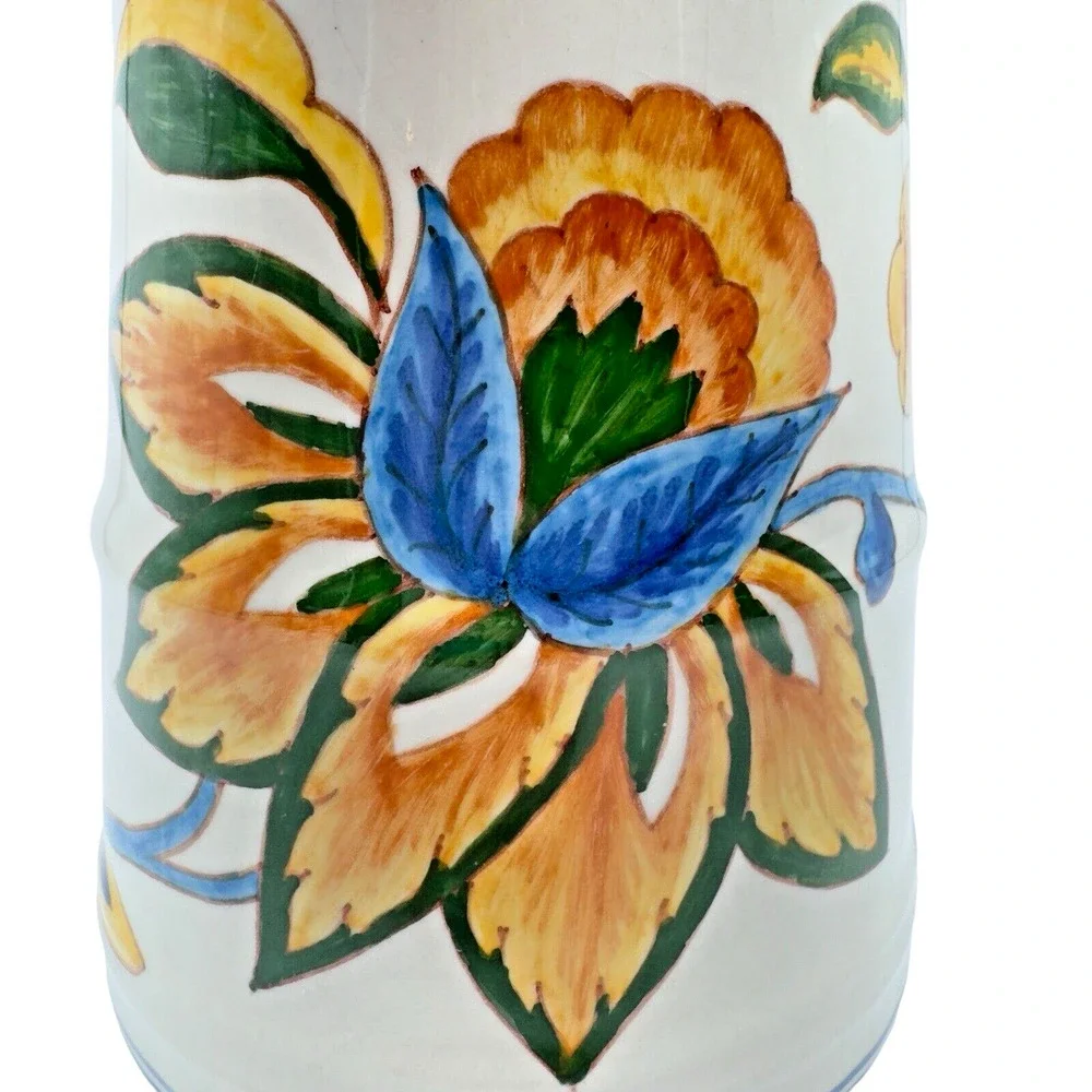 Vintage Cornell Imports Portugal Ceramic Pitcher Hand Painted Colorful Flowers
